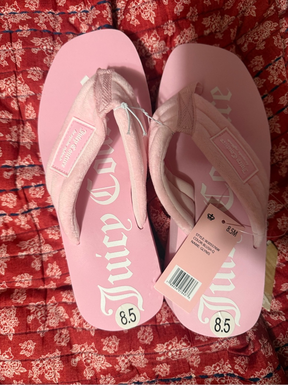Juicy Couture Blush Pink Velvet Flip Flops